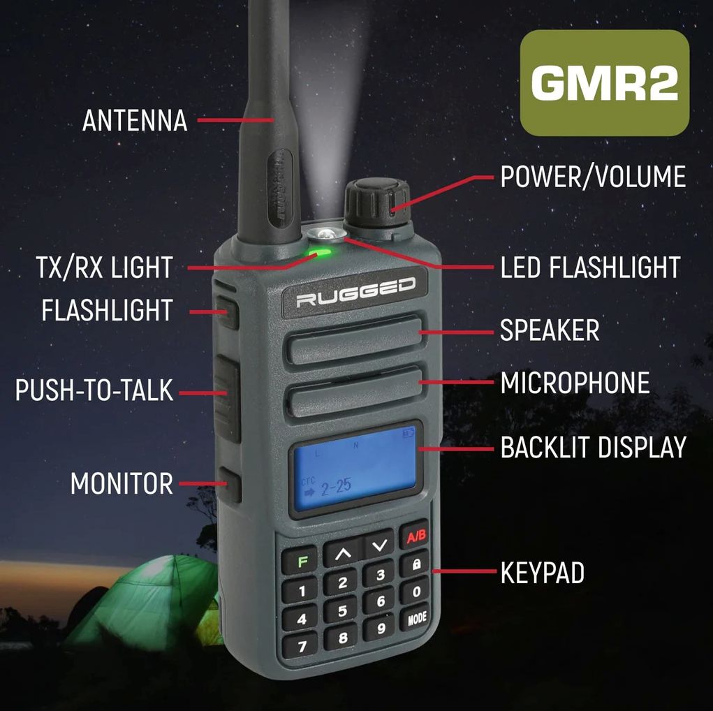 Rugged GMR2 GMRS and FRS Two Way Handheld Radio - Grey