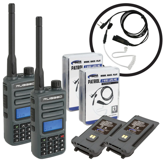 GREAT OUTDOORS PACK - GMR2 GMRS and FRS Two Way Handheld Radios with Lapel Mics and XL Batteries